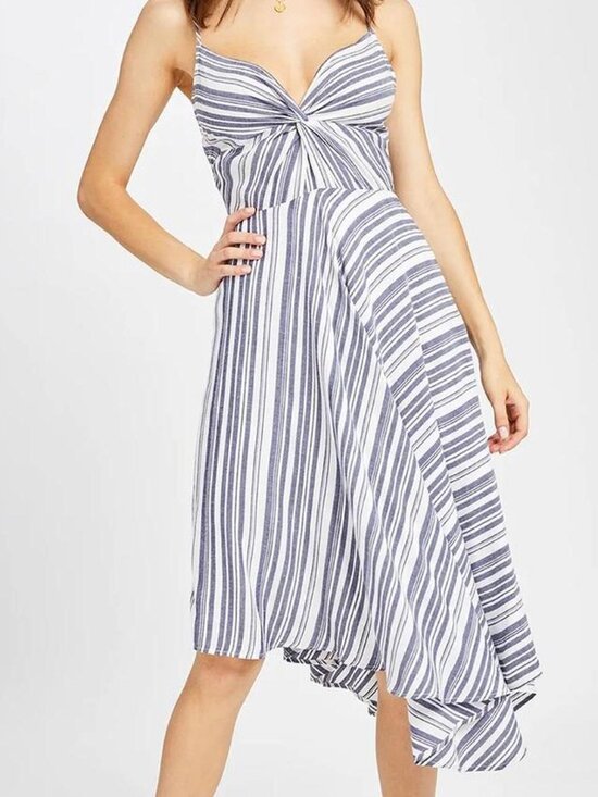 Gentle Fawn Dresses & Skirts - Gentle Fawn Mischa White Blue Stripe Coastal Asymmetrical Midi Dress Size 6
